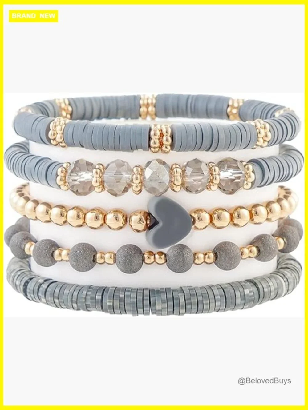 Polymer Clay Heishi Beaded Stretch Bracelet Stackable Boho Summer Jewelry Set